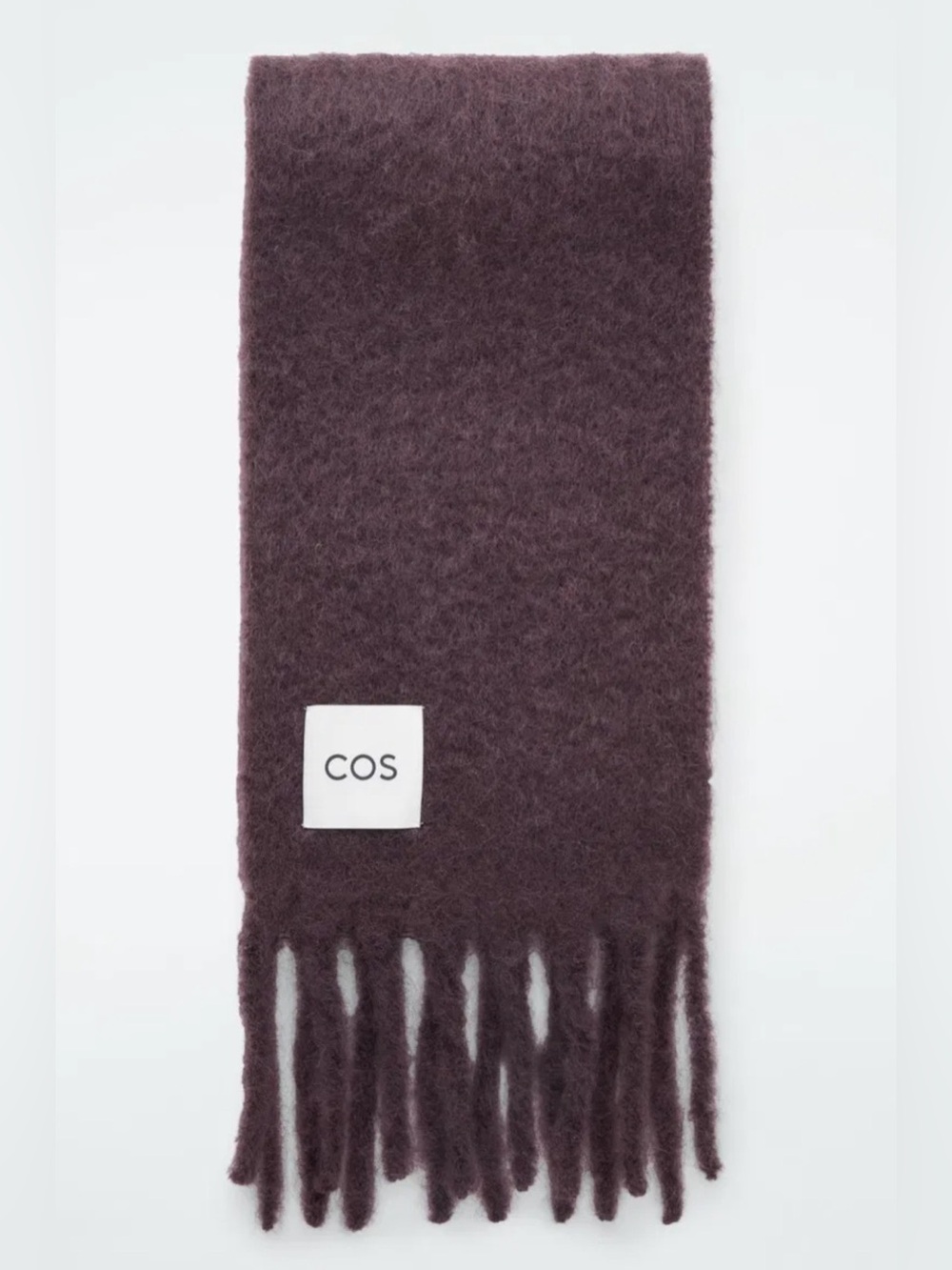 COS mohair wool fringed brushed scarf burgundy deep plum chunky oversized fuzzy - Picture 3 of 14